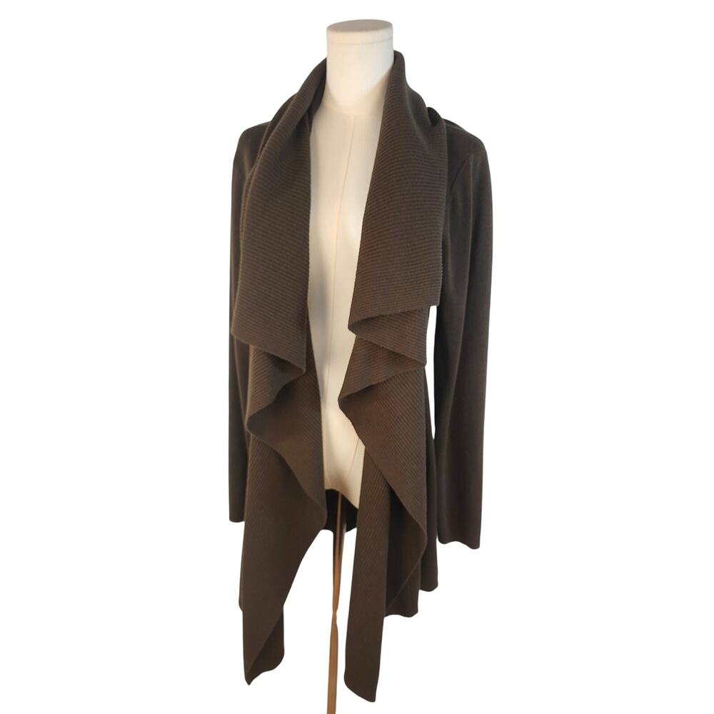 Lafayette 148 Cardigan Olive Green Lagenlook Draped Collar 100% Merino Wool M